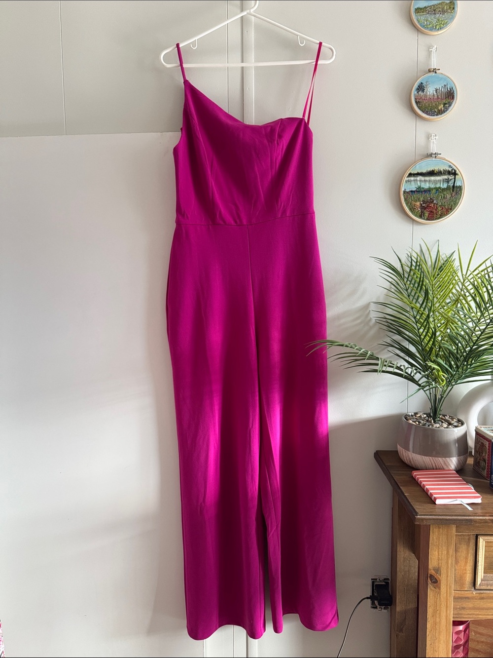 CRYSTAL SKY Magenta One Shoulder Jumpsuit M